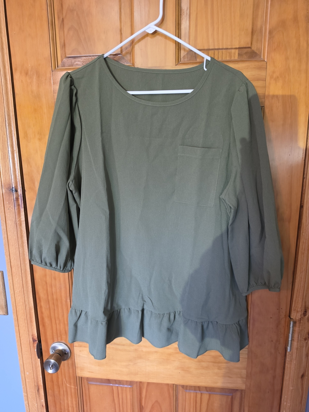 Olive Green Ruffle-Hem Women's Top